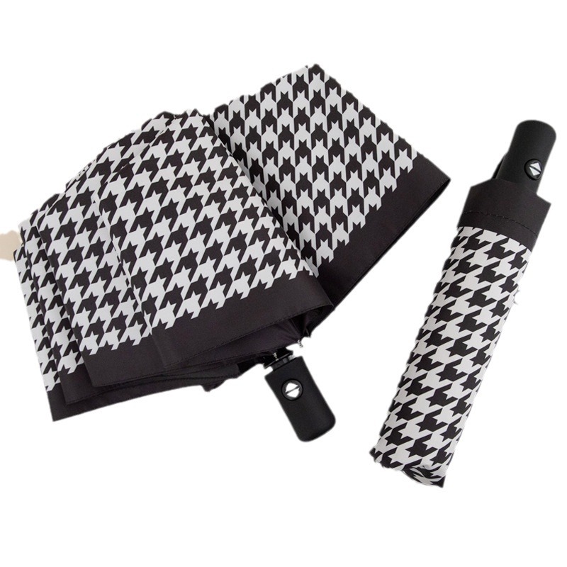 Picture of Wholesale Fully Automatic 70% off Sunny Umbrella Houndstooth Plaid Foldableing Umbrella Vinyl Anti-Uv Sun Protection Sunshade Umbrella