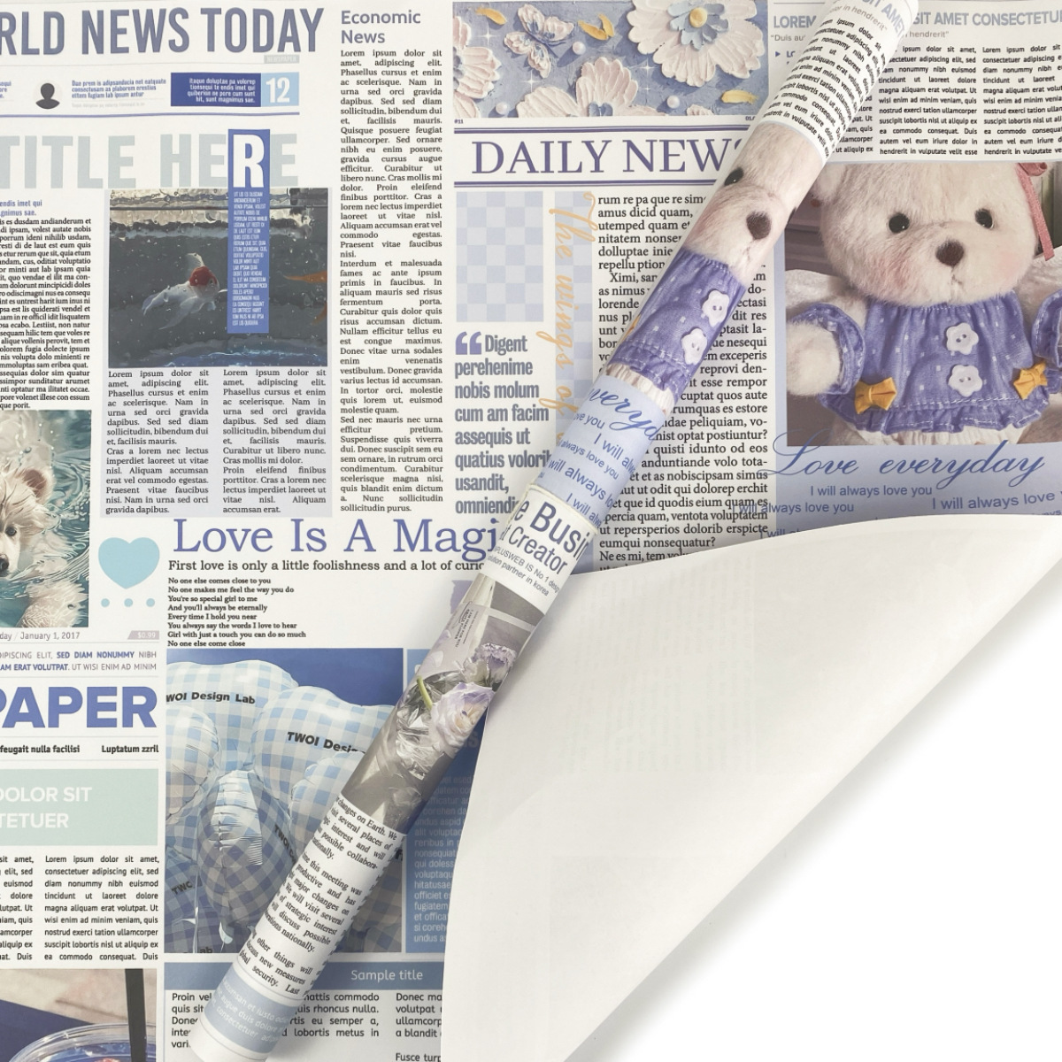 Ins Style Blue English Wrapping Paper Kraft Paper Simple Gift Paper Wrapping Paper Florist Paper Gift Paper Tulip