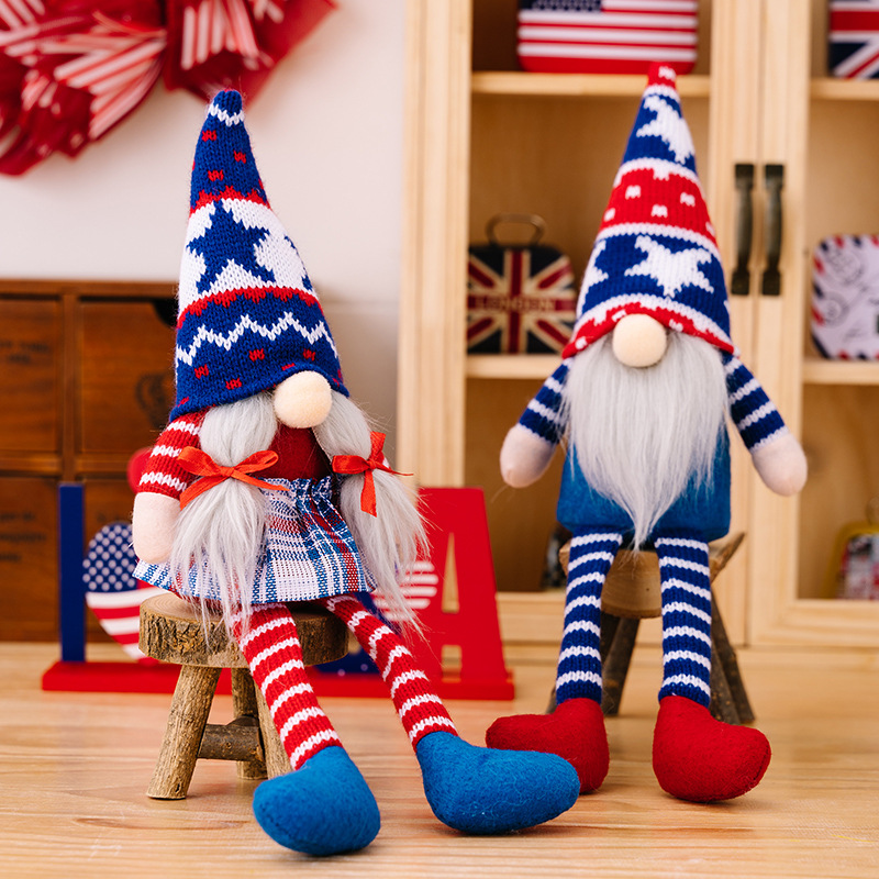 Picture of Haube New Independence Day Decoration American Holiday Gnome Ornaments Dwarf Knitted Hat Hanging Legs Rudolph Doll