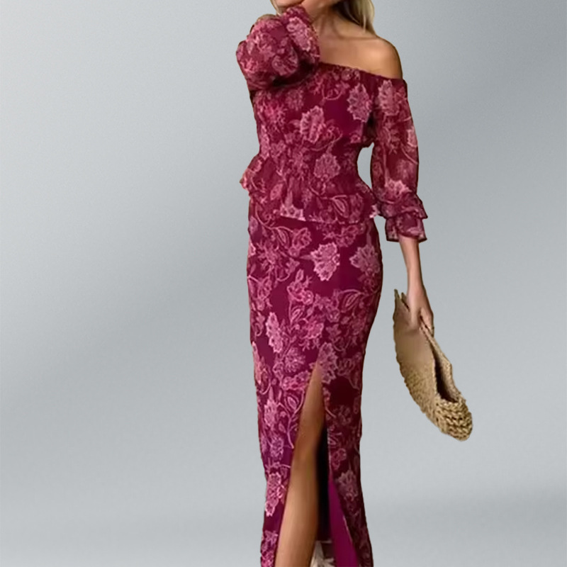 European and American 2025 Cross-Border New Amazon Sleeveless Printed V Neck Waist Pleated Hip Dress