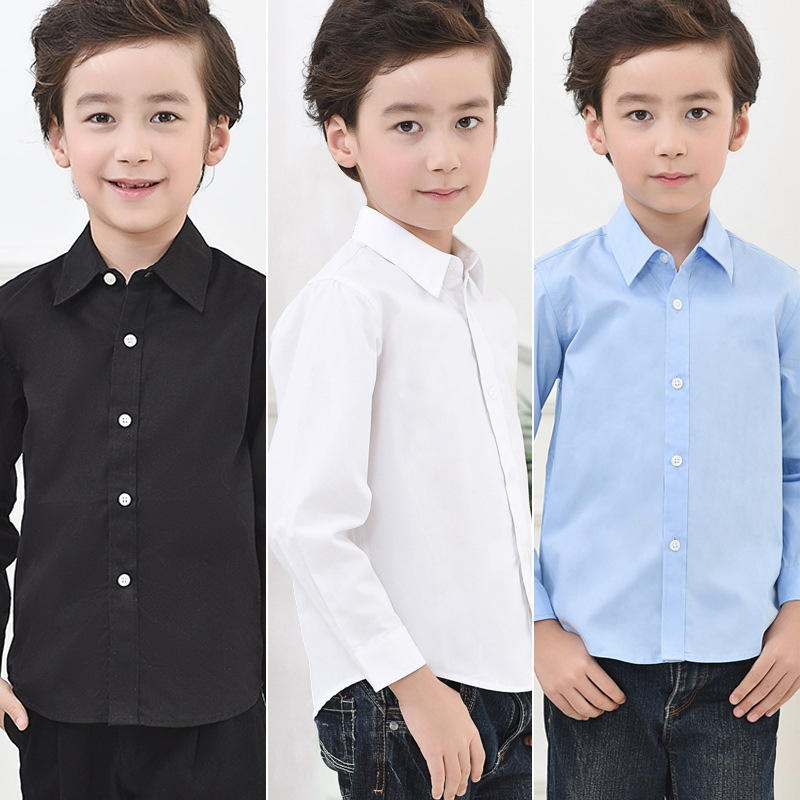 Picture of Boys white shirt long sleeve cotton children's primary school uniforms children's white shirt costumes a generation of hair