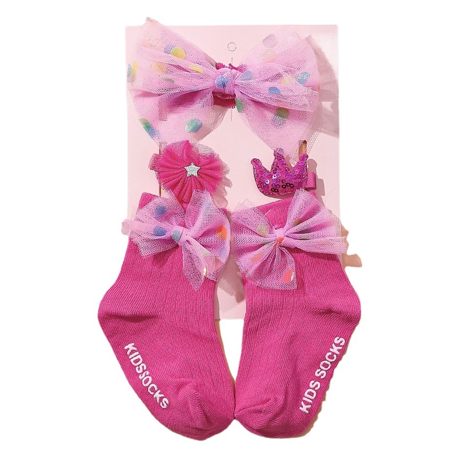 European and American children's hair accessories baby cute bow hair band suit 5 piece flower headdress newborn socks