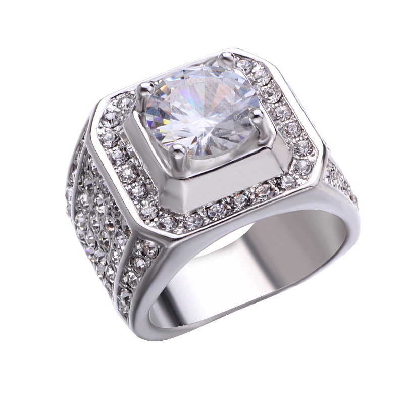 Picture of Wholesale wish hot sale European and American ring white new domineering men's diamond ring micro-inlaid full diamond ring