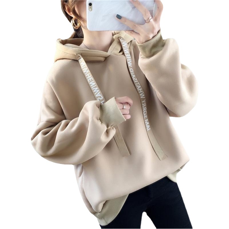 Fall/winter 2025 new Korean version of loose letter with hooded fleece-lined long sleeve sweater women's lazy wind clothes women's clothing