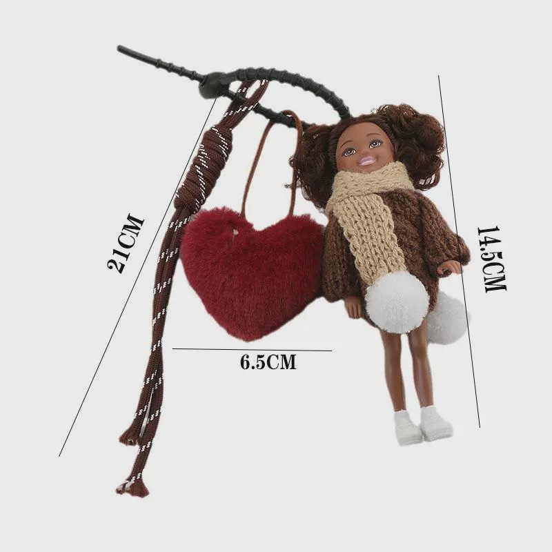 Picture of Cross-Border Curly Hair Barbie Princess Doll Bag Pendant Autumn and Winter Sweater Scarf Black Doll Keychain Pendant Trendy