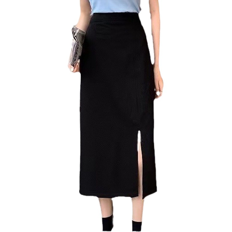Black Skirt Women's Dipper Skirt Split Autumn and Winter Pear-Shaped Figure Small A- Line Suit Straight Long Skirt