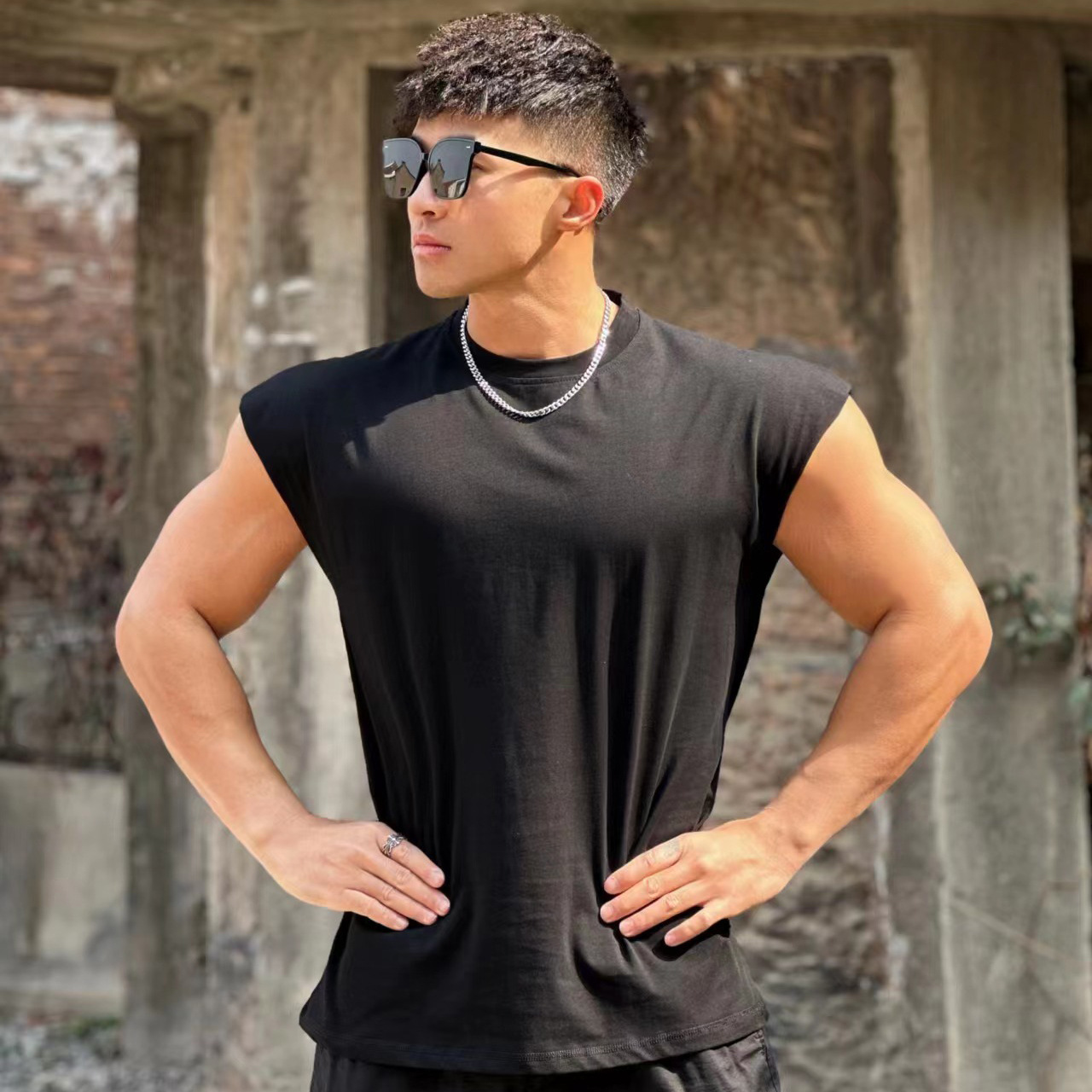 Muscle Summer New Brothers Men's Sports Leisure Gym Exercise Running Cotton Loose Thick Rough Edge Vest Waistcoat