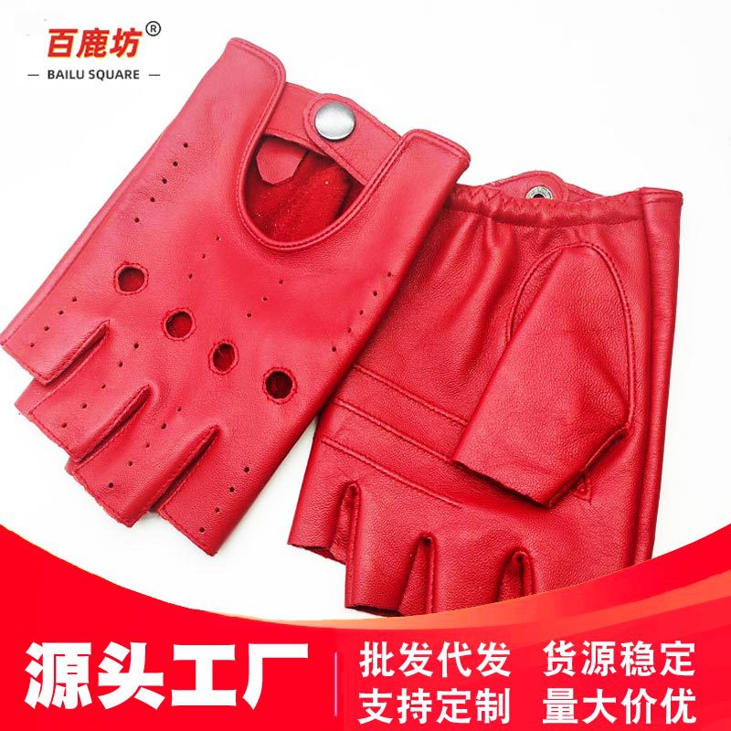Europe and the United States cross-border manufacturers wholesale new men's leather gloves outdoor riding sports red women's leather gloves