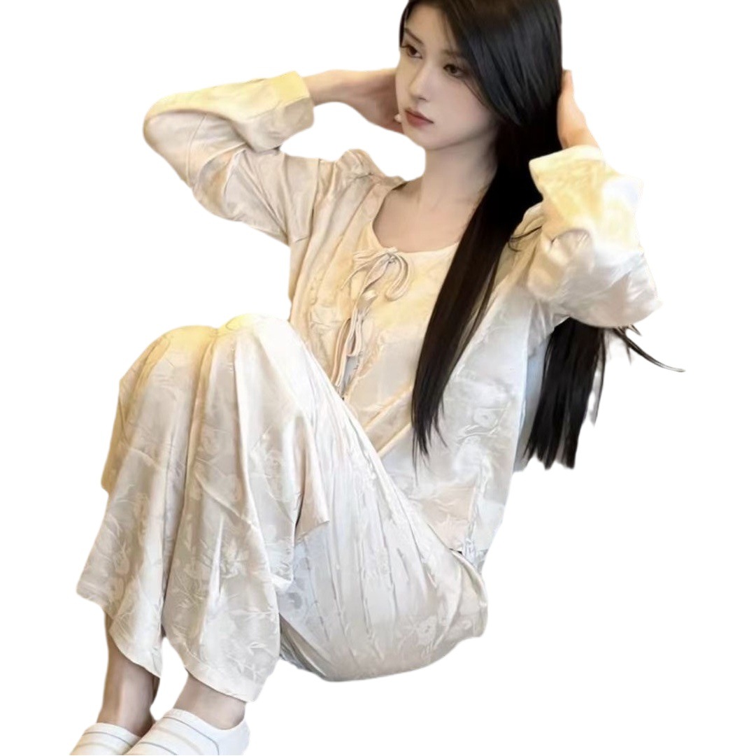 Women's pajamas 2023 new spring and autumn new Chinese high-grade Satin Ice Silk home wear two-piece suit long sleeve