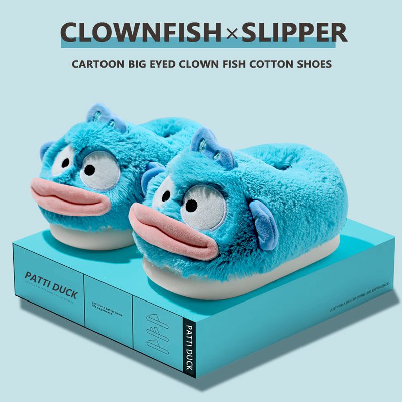 Ugly Fish Cotton Slippers Women's Winter Bag Heel Cartoon Funny Indoor Home Couple Thick-Soled Anti-Slip Warm Cotton Shoes Men