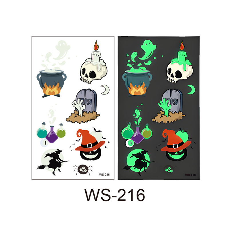 Picture of Cross-Border New Halloween Tattoo Stickers Waterproof and Sweat-Proof Long-Lasting Fluorescent Green Luminous Children's Cartoon Face Tattoo Stickers