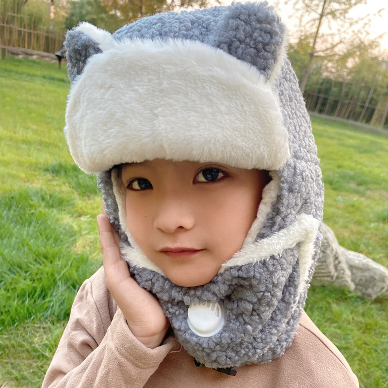 Picture of Children's Cat Ears Lei Feng Hat Women's Cute Autumn and Winter Cycling Windproof Hat Winter Warm Cotton Hat for Primary School Students