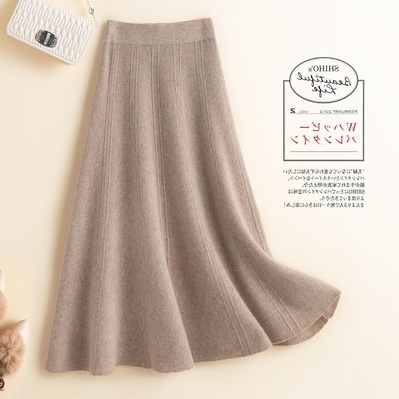 Fashionable Wool Skirt Women's Autumn and Winter Mid-length High-waist A- line Skirt Korean-style Cashmere Thickened Knitted Umbrella Skirt