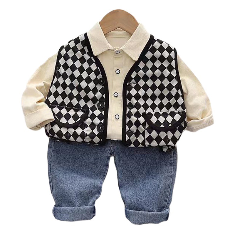 Baby's Autumn Dress Foreign Style Children's Spring and Autumn Three-piece Set Children's One-year-old New Handsome Boy's Autumn suit Hair