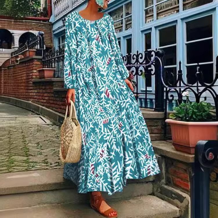 Picture of 2025 Spring Clothing European and American Summer New Export Women's Clothing Ebay Digital Printed Long-Sleeved Dress Casual Long Skirt