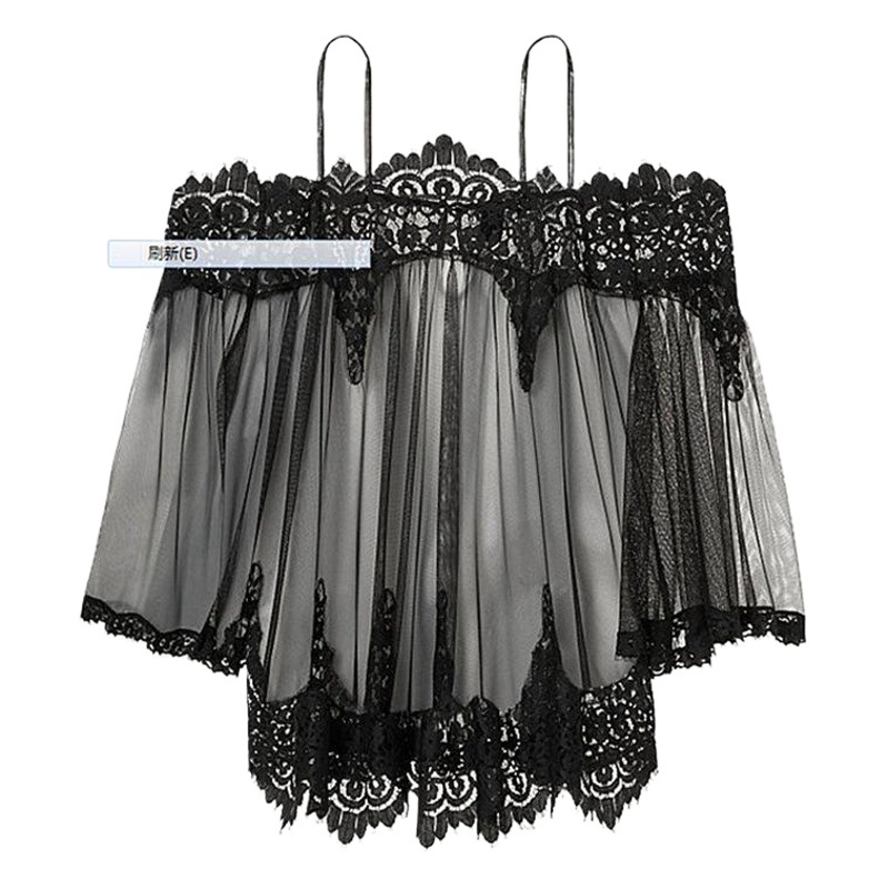 European and American foreign trade large size sexy lingerie bewildered one-character collar lace mesh perspective nightgown wholesale generation
