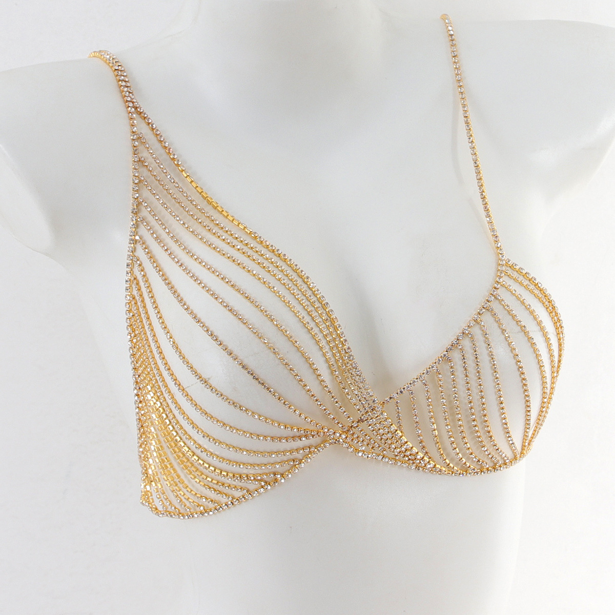 Picture of New luxury full diamond European and American nightclub party women's sexy crystal bikini bra body chain rhinestone chest chain