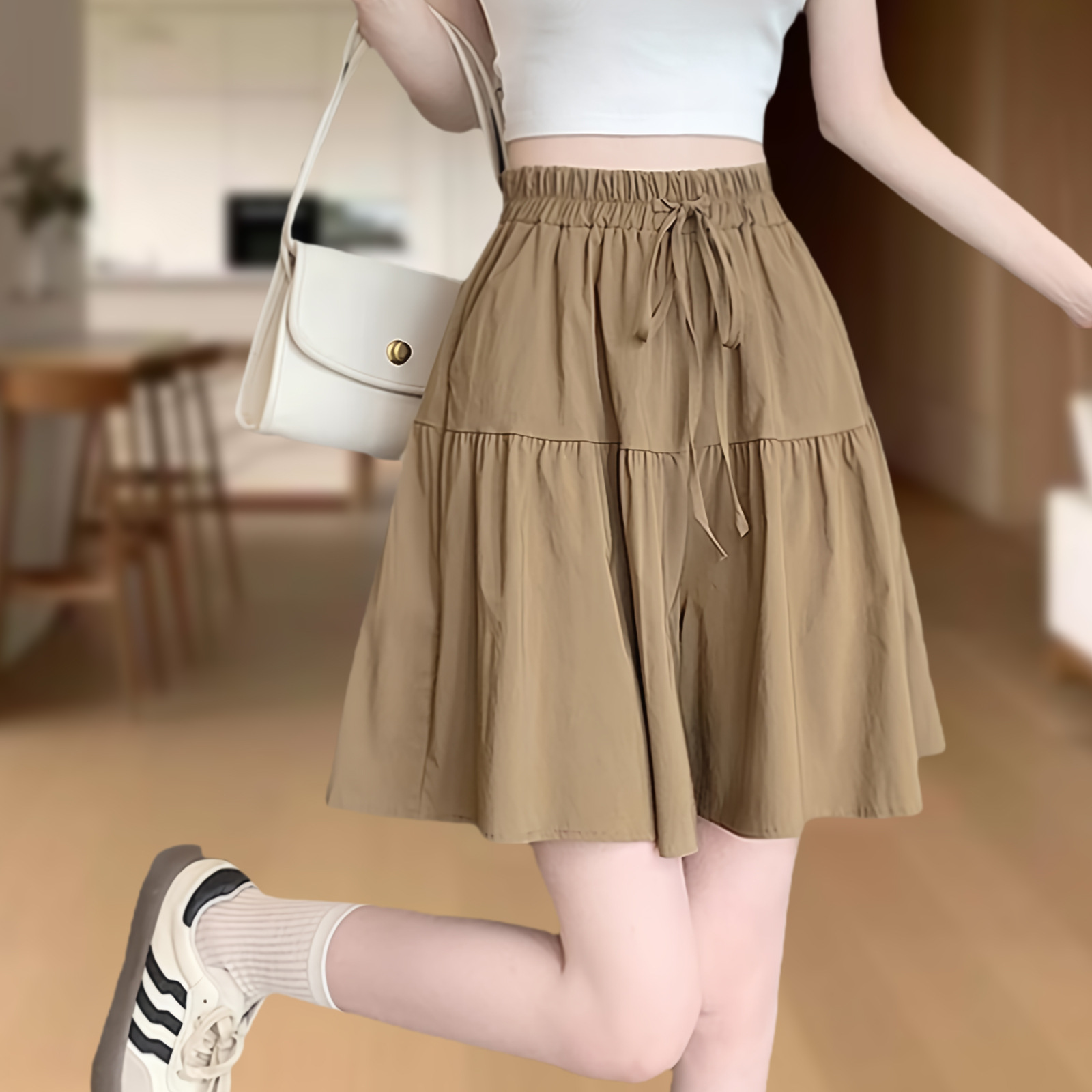 Lazy Style Loose Five-Point Shorts Women's Outer Wear Slimming Summer New Korean Style Casual High-Waisted Ice Silk Wide-Leg Shorts Skirt