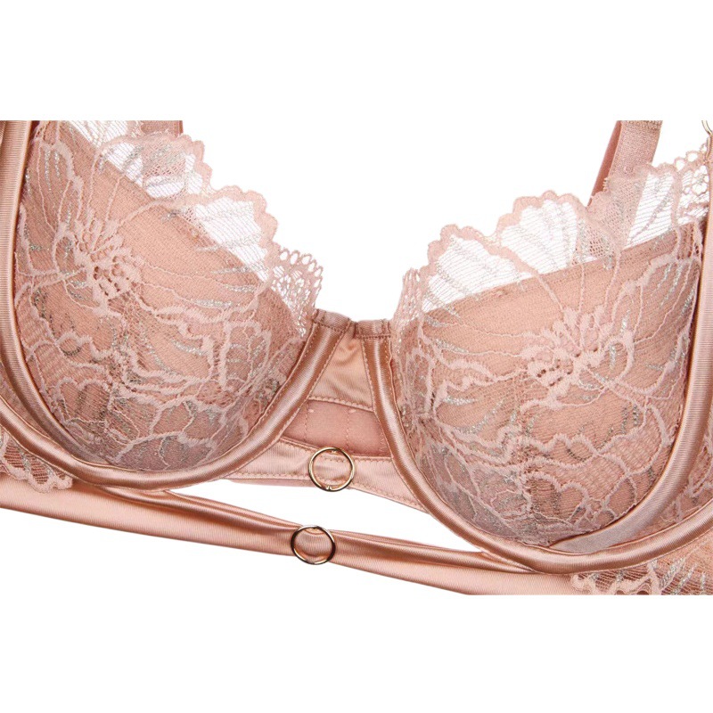 Foreign Trade French New Style Underwear Women's Sexy Hollow Thin Cotton Lace Underwear Large Chest Small Anti-sagging Bra Set