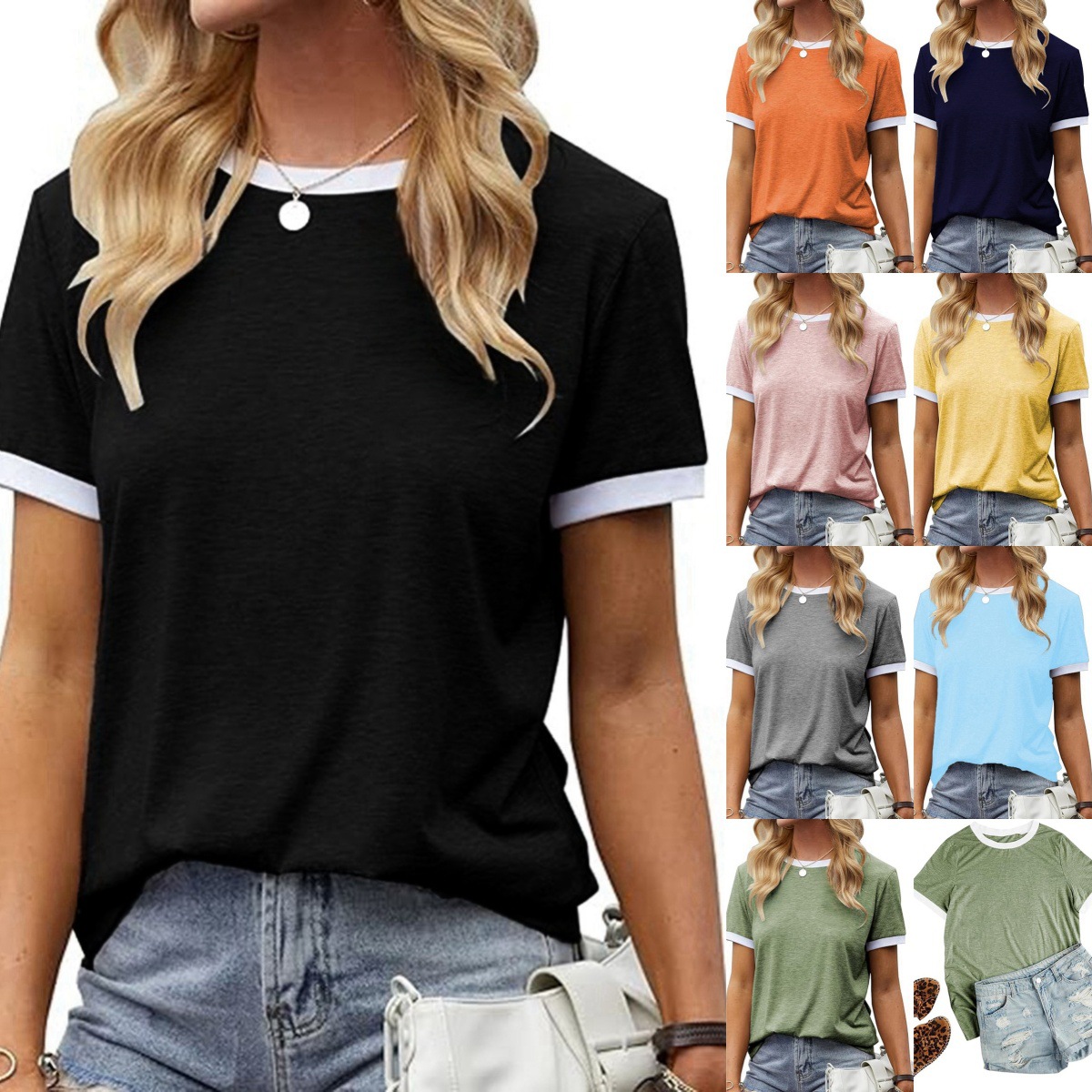 Cross-border solid color blank light plate one to map wholesale short sleeve AliExpress Amazon independent station Europe and the United States TEMU