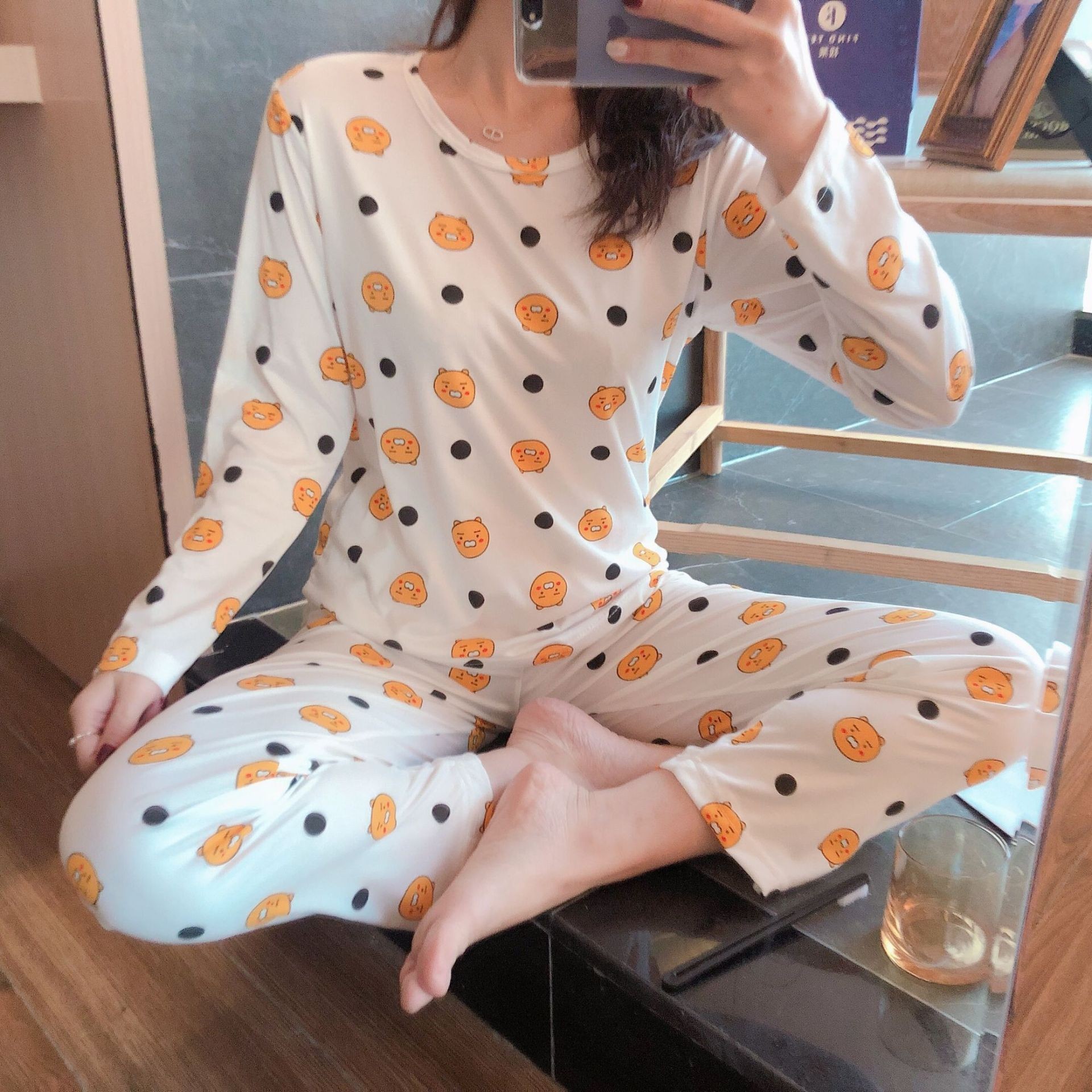 Picture of Wholesale spring and autumn winter pajamas women's thin long sleeve trousers cartoon cute wind small student home clothes suit