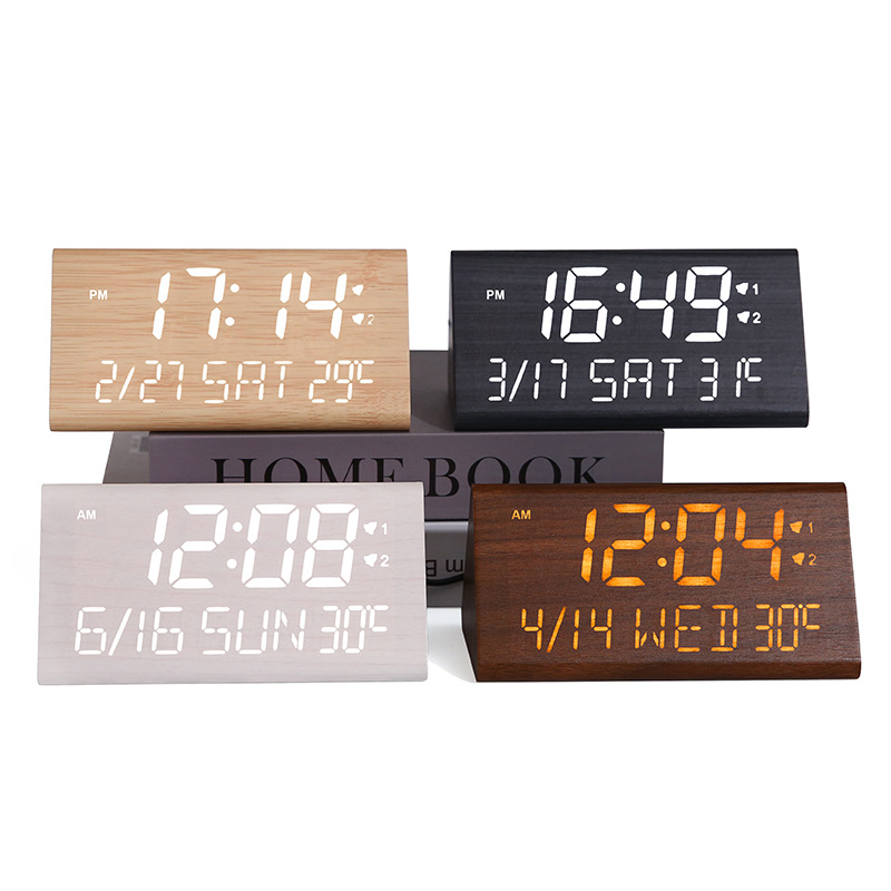 Picture of Multifunctional Perpetual Calendar Pvc Wooden Clock Digital Led Wooden Clock Student Snooze Alarm Clock Digital Desktop Clock