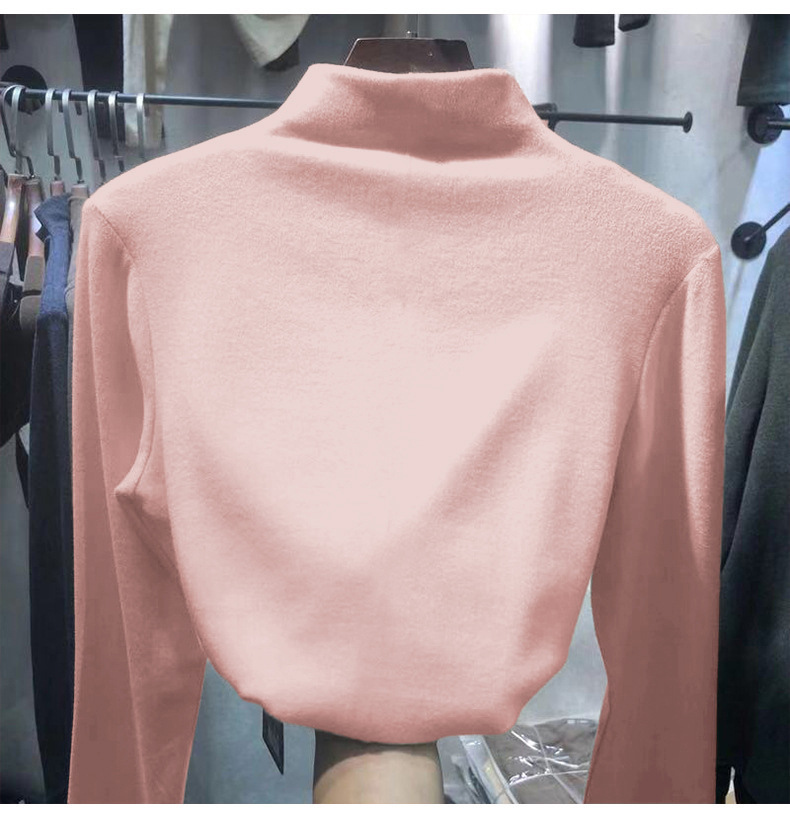 Picture of Derong Warm Bottoming Shirt Solid Color Women's Autumn and Winter Korean Style Plus Velvet Slim Long Sleeve T-Shirt Women's Tops Women's Wholesale