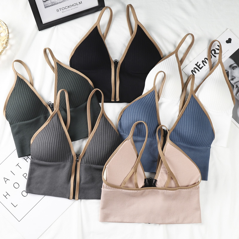 Picture of Designed Small Breast Push-Up Deep V Zipper Camisole Women's Inner Wear Breast Pads Beautiful Back Wrapped Chest Outer Wear Bottoming Top