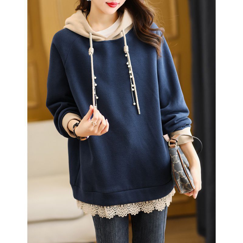 Picture of European Station Large Size New Hooded Color Block Sweater Jacket Loose Casual Fat Sister Women's Clothing 2023 Autumn and Winter New Style