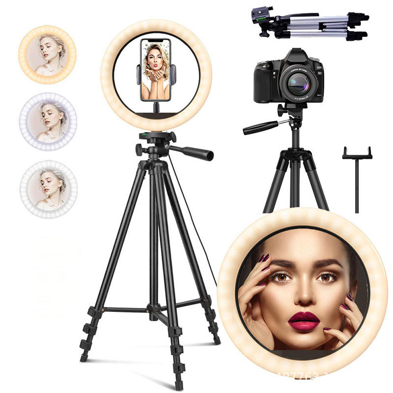 Cross-Border Hot-Selling Dimmable Tripod Makeup Light 10inch Led Selfie Light Tiktok Photography Ring Light