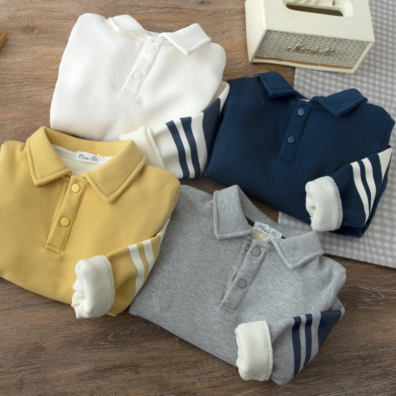 Picture of Boys' polo shirt 2023 new children's Korean version of autumn and winter fleece-lined lapel children's warm bottoming shirt tide