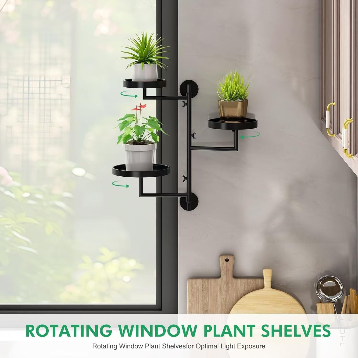 Picture of Amazon Cross Border Indoor Revolving Window Plant Stand, 3 Tier Metal Plant Bracket, Wall Plant Hanging Flower Stand