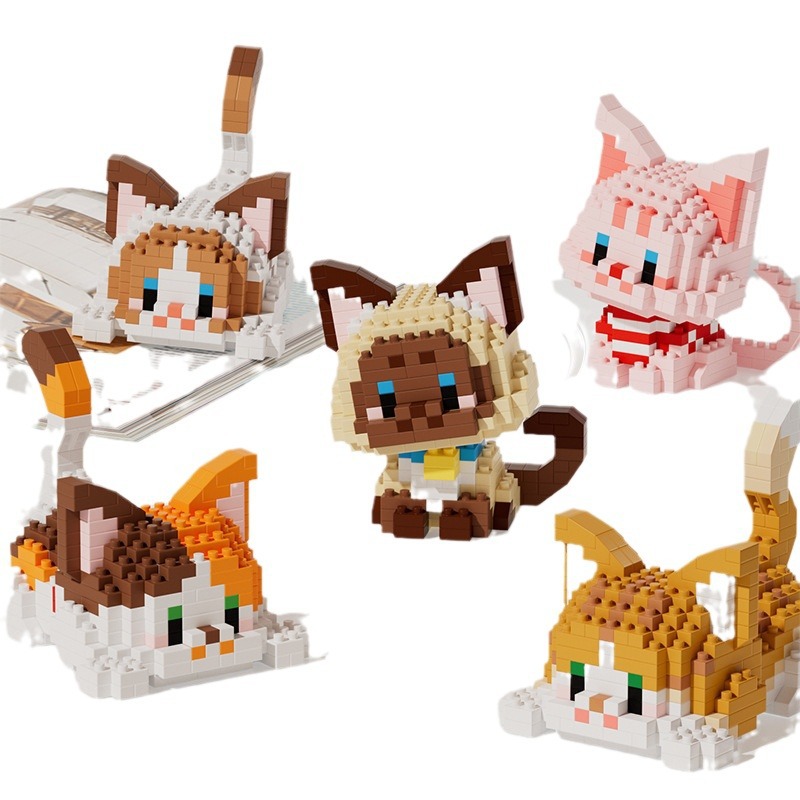 Picture of Compatible with Lego Micro-particle Building Blocks for Cats, Kittens, Orange Cats, Silver Gradient Kidsren's Educational Cute Casual Toys
