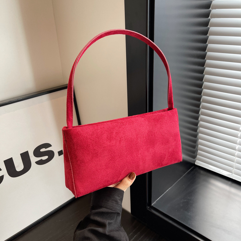 Cross-border frosted small bag for women 2024 new fashion retro shoulder messenger bag popular suede French stick bag