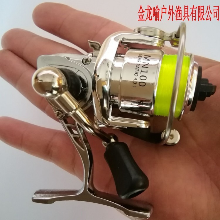 Factory wholesale fishing line wheel hand-cranked mini 100 type metal body ultra small spinning wheel regular feet fishing rod