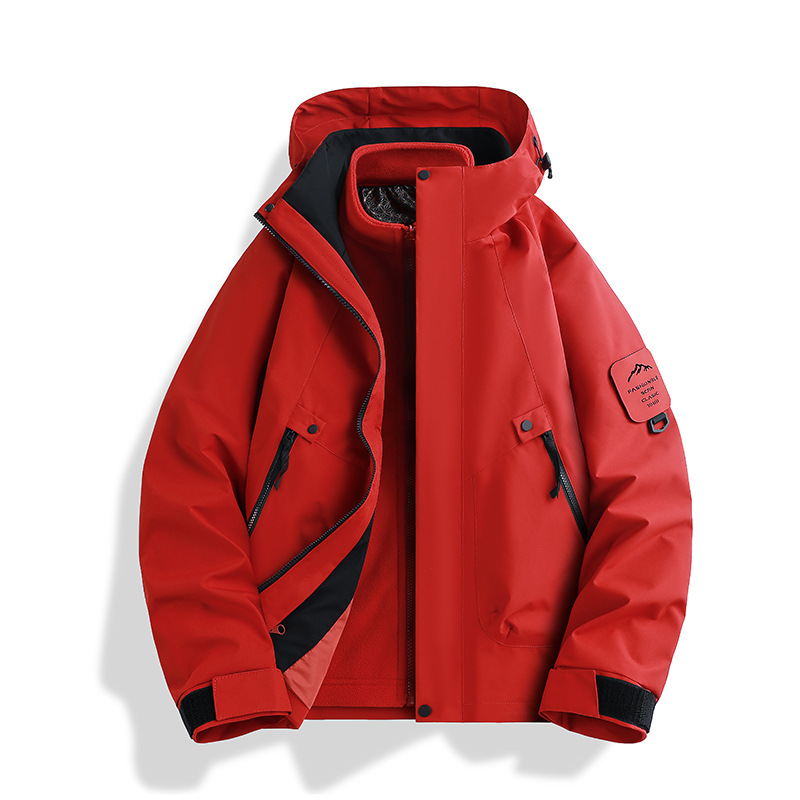 Picture of Three-in-one women's detachable autumn and winter two-piece outdoor windbreaker jacket men's water-repellent plus size mountaineering suit