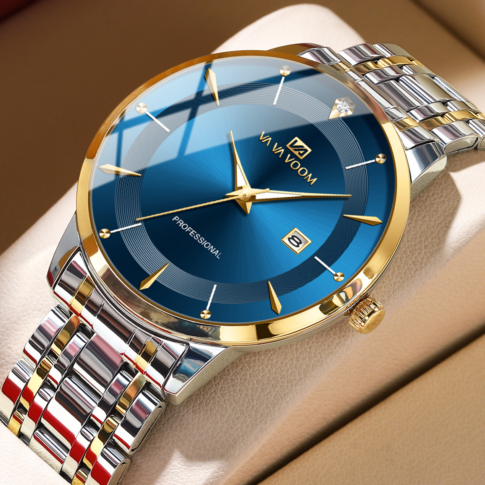 VA VA VOOM new cross-border watch men's business with calendar waterproof stainless steel with watch factory wholesale
