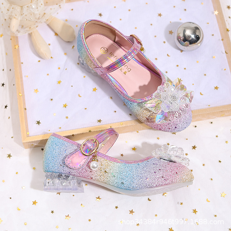 Girls High Heels Aisha Crystal Leather Shoes Girls Show Princess Shoes Spring and Summer New Arrival Girls Rainbow Shoes