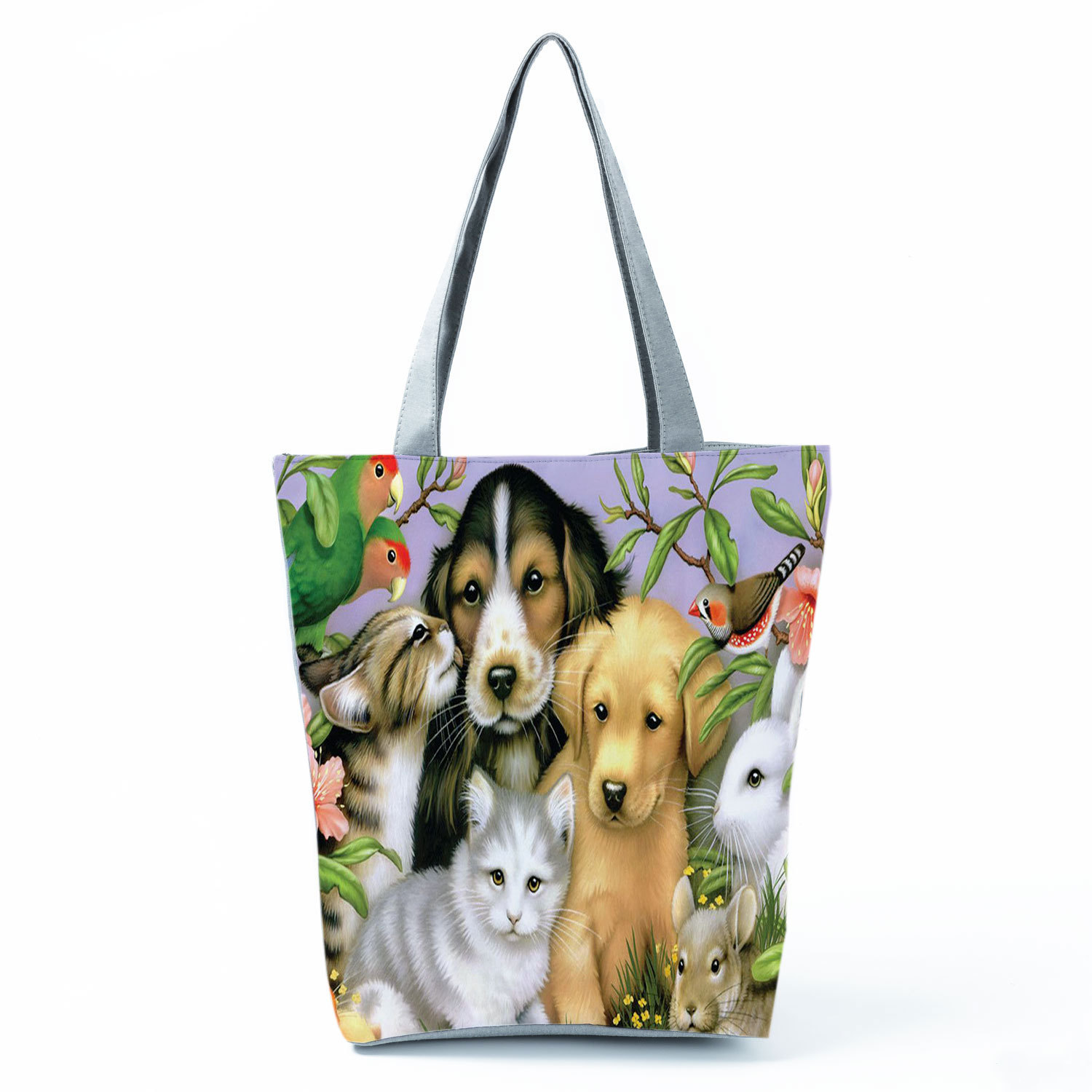 Picture of New cute flower cat printed shoulder bag portable travel storage bag large capacity outdoor tote bag
