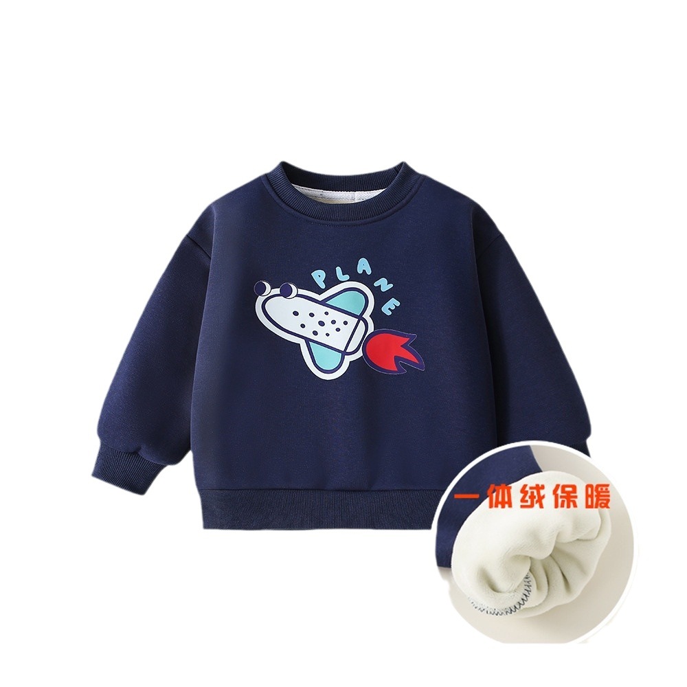 Children's Wear Sweat Clothes Casual Round Neck fleece-lined Sweat Winter Clothes Autumn and Winter Children's Boys and Girls Baby Warm Top