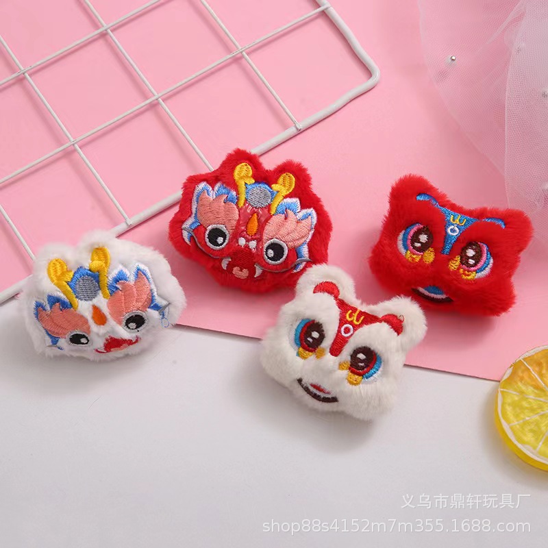 New Year Cartoon Stuffed Doll Brooch National Trend Bunny Lion Awakening Decoration Hat Clothing Scarf Socks Accessories