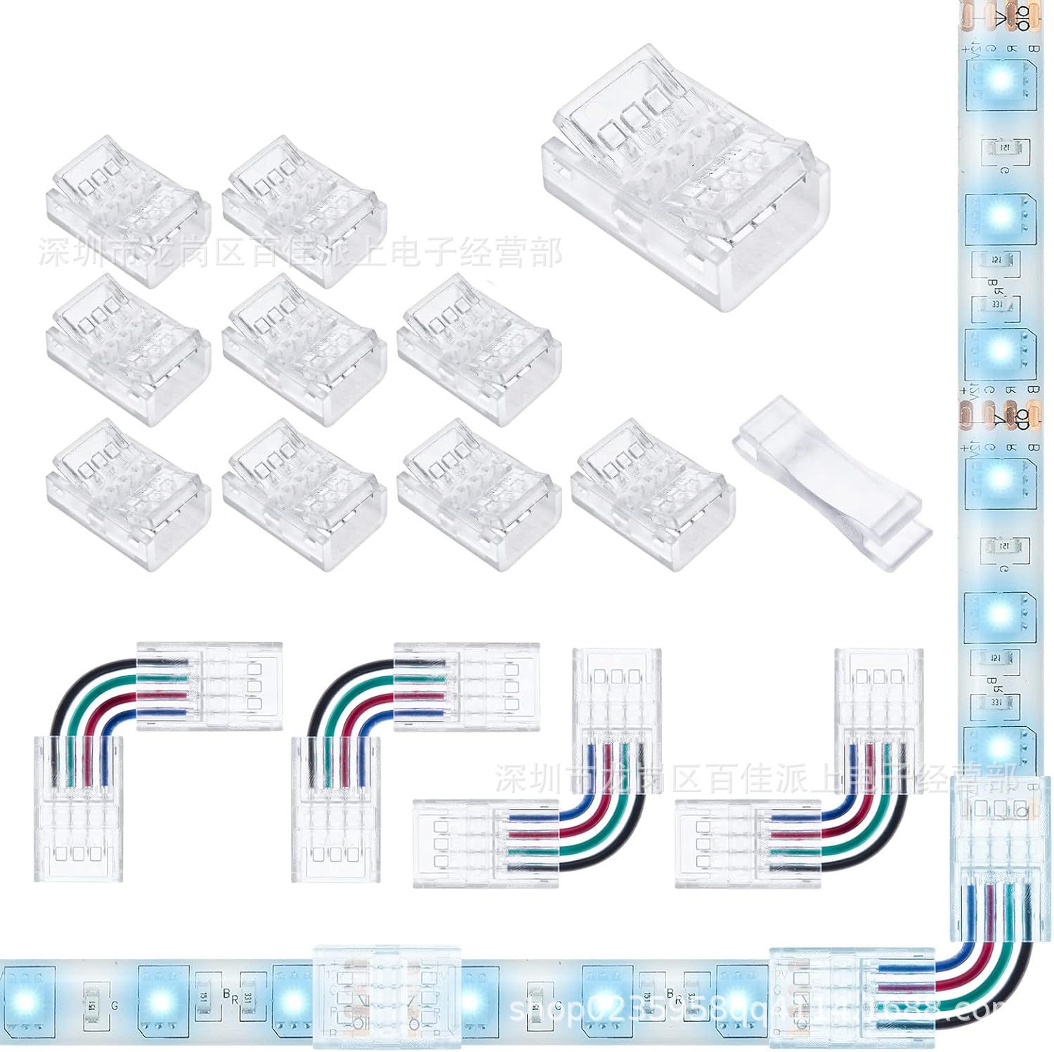 LED light bar solder-free connector 4-wire RGB light with crystal buckle corner direct 4Pin 8/10mmSMD connector