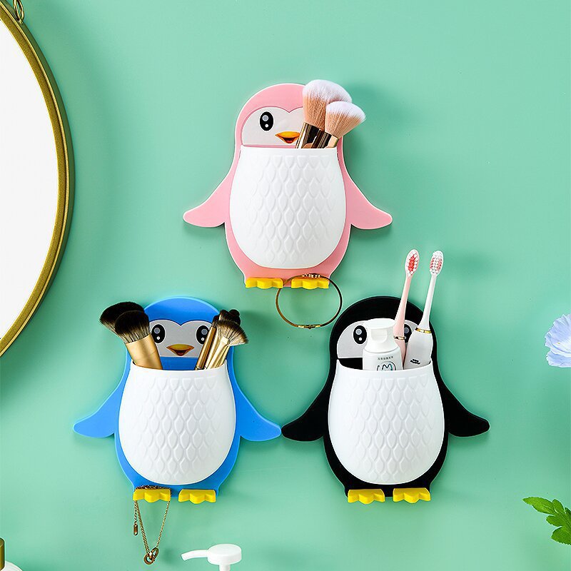 Picture of New Cute Penguin Storage Rack Toilet Toothbrush Cosmetics Wall Hanging Storage Dormitory Bedside Storage Finishing