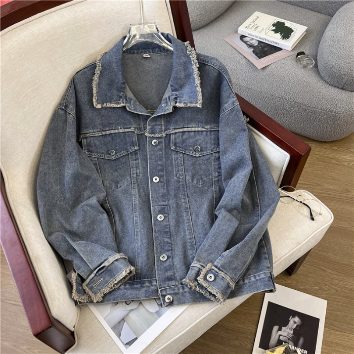 Picture of Vintage Rave Old Ripped Denim Coat Women's Spring and Autumn Loose Casual All-match Work Jacket Top Trendy Ins