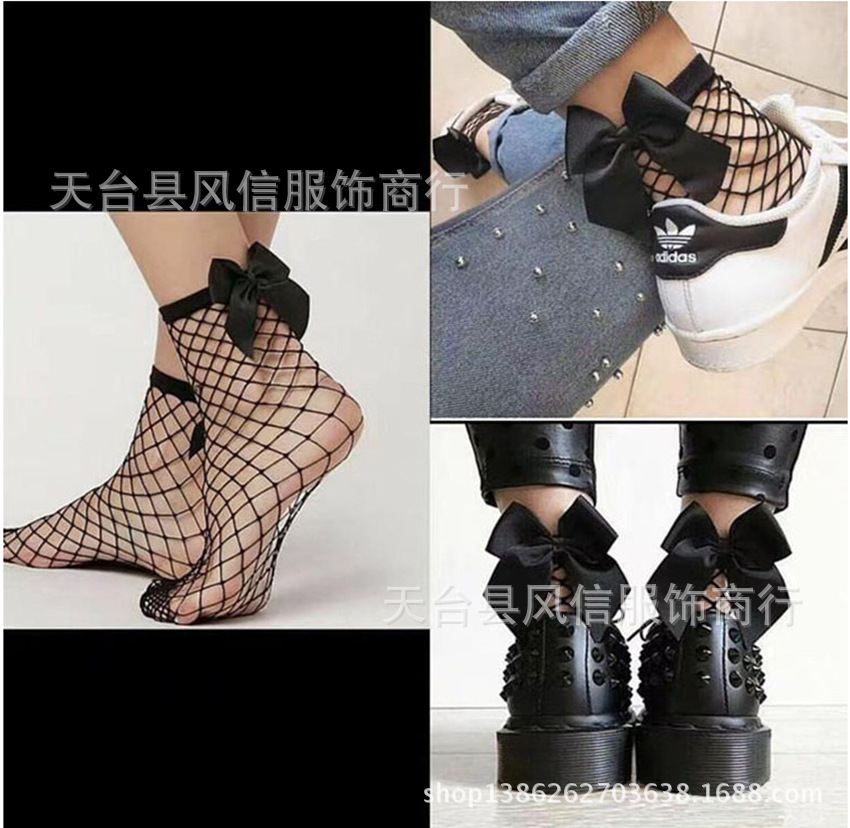 2018 fashion trend small and medium mesh fishnet stockings thin sexy bow ladies net stockings new socks wholesale