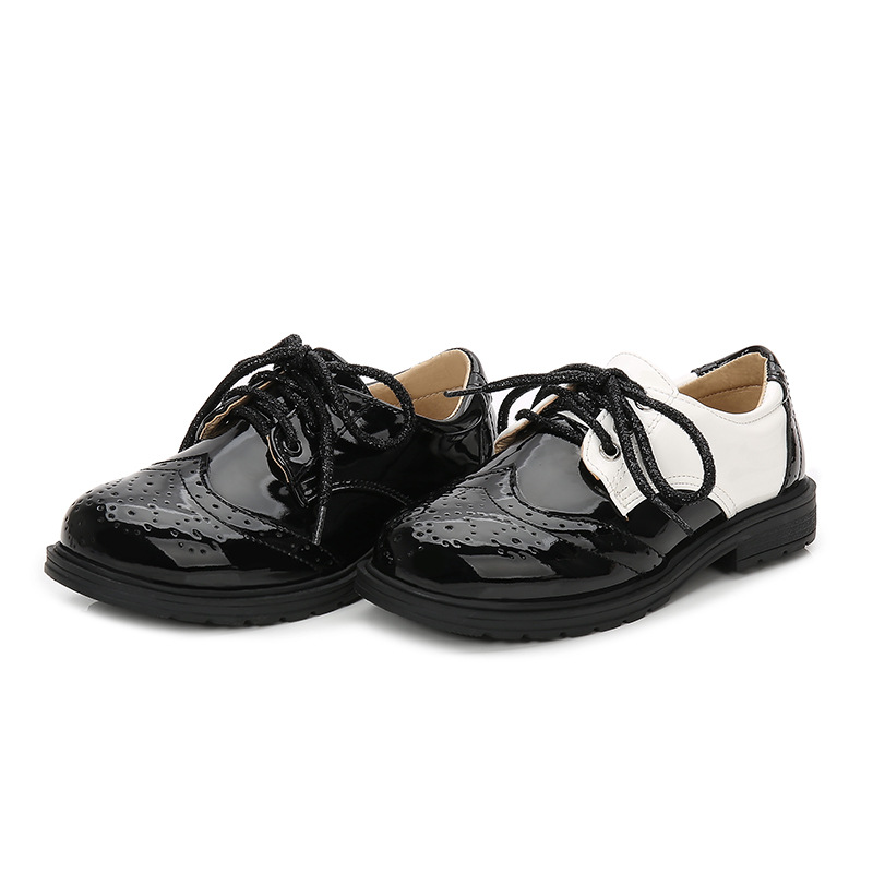 Boys' Black and White Leather Shoes 2025 New British Style Casual Performance Shoes for Older Children Korean Style Student Baby Shoes