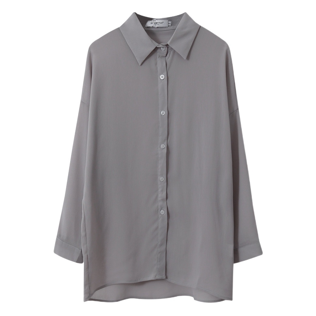 [Oufan] design sense solid color chiffon shirt women's 2025 new long sleeve shirt loose book coat YX8745