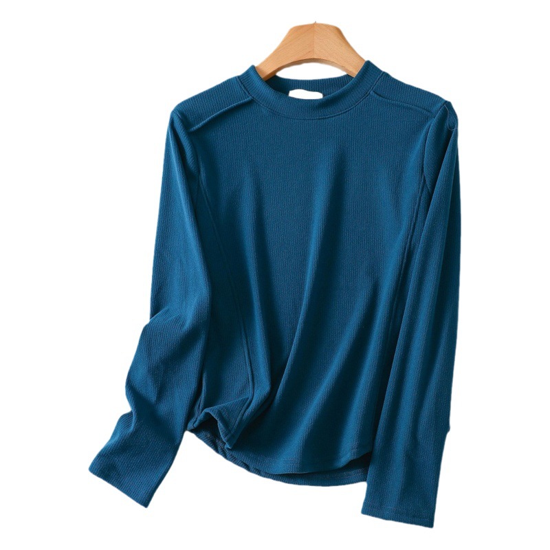 Round neck long-sleeved T-shirt for women autumn and winter new solid color small shirt loose slimming undershirt top