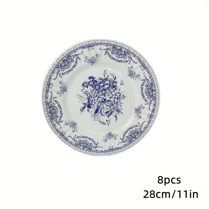 Picture of Disposable Paper Plate Blue and White Porcelain Printed Large Flat Plate Party Party Decorative Plate Dim Pot Plate Picnic Spring outing Tableware