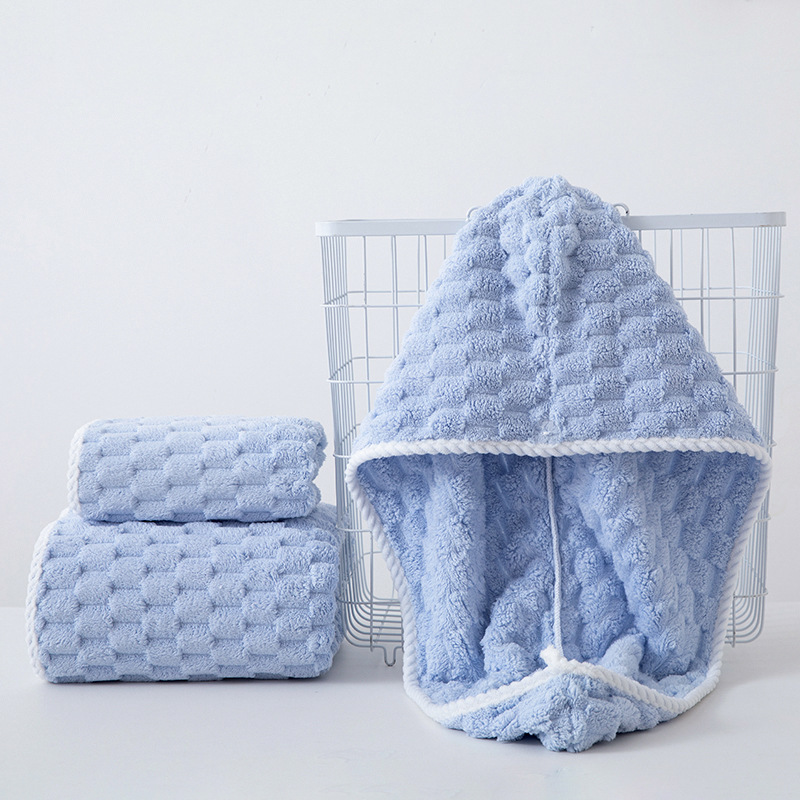 Picture of Cloud grid suit household bath towel hair drying cap absorbent quick-drying Golden Turtle velvet lint-free thick soft towel